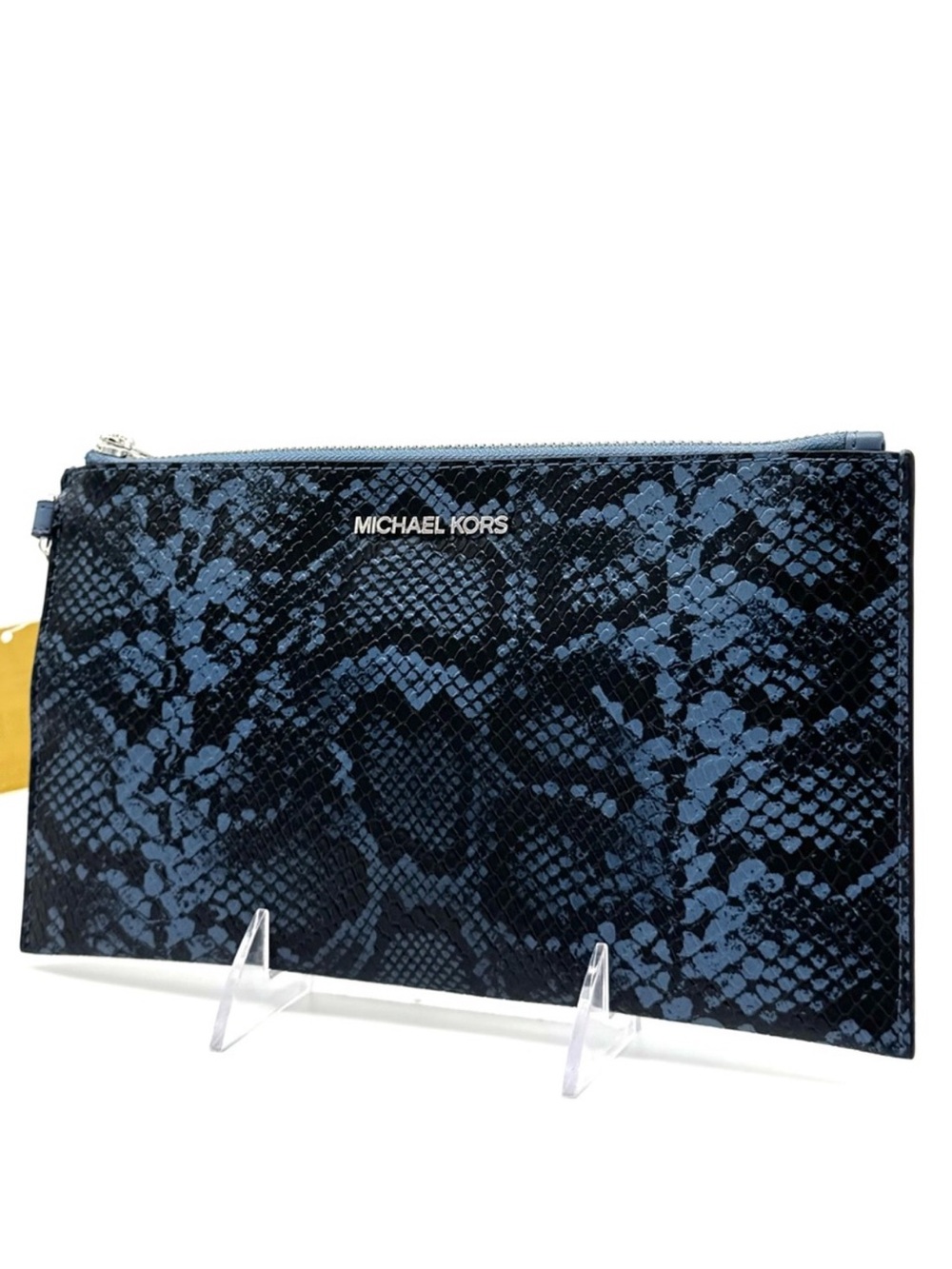 Michael Kors Large Jet Set Travel Snakeskin TZ Wristlet Denim